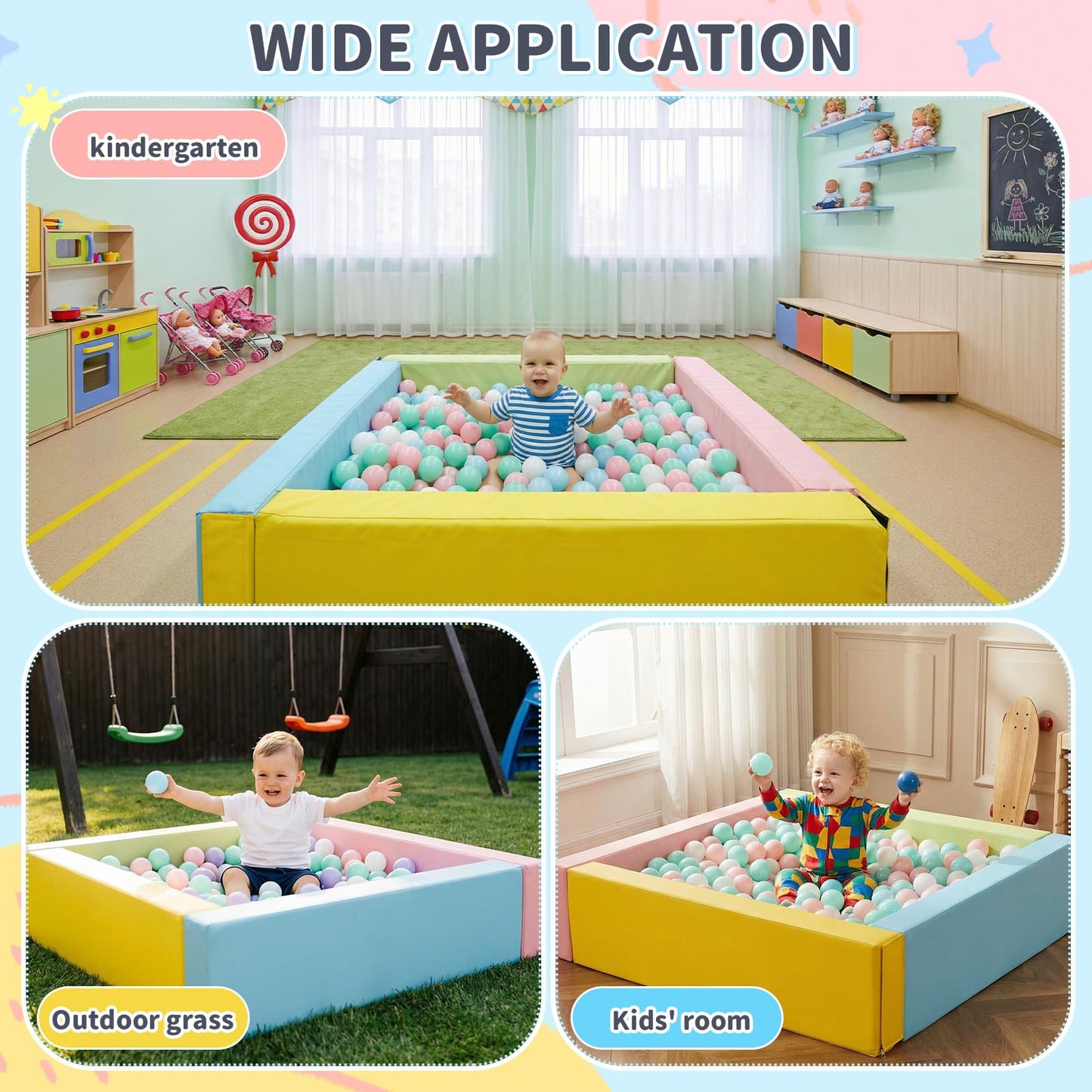 Arrowbash 43.3" x 11.8" PU Leather Baby Foam Soft Playpen Ball Pool, Soft Rectangle Climbing Blocks Play Pit for Kids Indoor Outdoor Large Game, Ball Toddlers Game Activity Pit, Balls Not Included