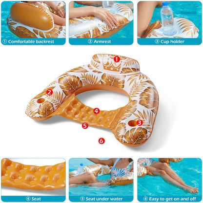 Jasonwell Inflatable Pool Float Chair - 2 Pack Pool Floaties Chair Floats Loungers for Swimming Pools Floating Lounger with Cup Holders Toy Party Floaties for Adults L