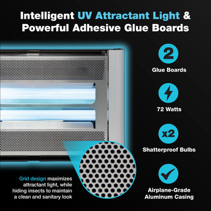 Catchmaster Vector Plasma Screened UV Light Fly Traps Silver, Gnat Traps for House Indoor, Shatterproof Bulbs, UV Lamp Insect Killer, Bug Catcher for Commercial Kitchen, Warehouse & Restaurants