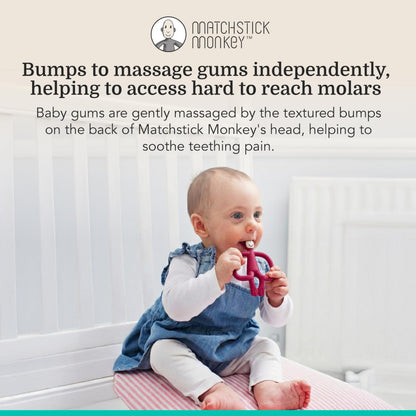 Matchstick Monkey Original Teether & Gel Applicator – Silicone Baby Teether, Easy-to-Grip, BPA-Free, Supports Self-Soothing & Early Brushing, 3 Months+, 4 Inches, Rubine Red