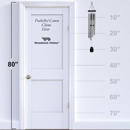 Woodstock Wind Chimes Pachelbel's Canon in D, Silver Aluminum Tubes, Medium 32 - Inch, Deep Toned Windchime for Outdoor Decor for Garden, Patio, Porch