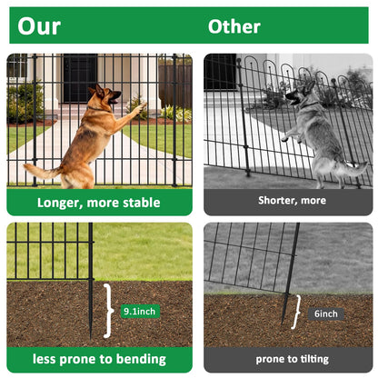 Garden Fence Animal Barrier with Gate, 32 in (H) x23.6ft (L) Decorative Garden Fence, 10 Panels No Dig, Rustproof Metal Temporary Fence, for Outdoor, Yard, Patio
