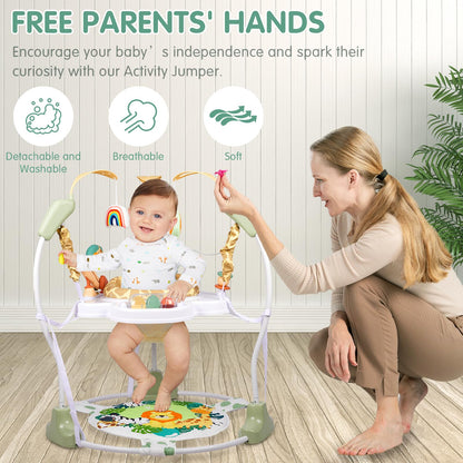 Furmubei Baby Activity Center, 3-in-1 Baby Jumper, Infant Activity Center with 360° Rotating Seat, Music, Lights, 3 Adjustable Heights, Infant Activity Jumper for 6+ Months JP2403