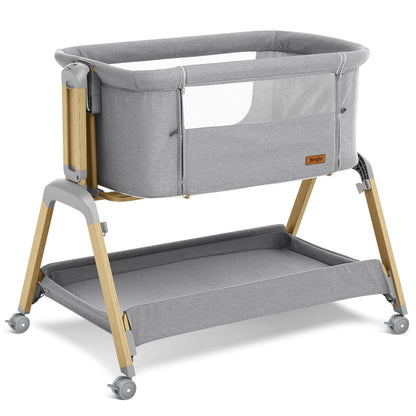 Jimglo 3 in 1 Baby Bassinet, Rocking Bassinets with Comfy Mattress and Wheels, Adjustable Height Bassinet Bedside Sleeper, Easy Folding Portable Crib for Newborn (Grey)