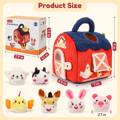 Baby Toys 6-12 Months - Soft Plush Surprise Barn Stuffed Farm Animals, Rattle, Crinkle, Mirror, Montessori Toys for Babies Sensory Toys for Toddlers 1-3, Baby Stocking Stuffers