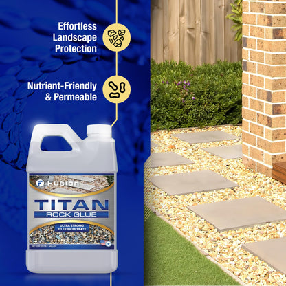 Titan Rock Glue for Landscaping - Stone Glue for Outside Rocks, Small Pebbles, & Pea Gravel, Gravel Binder, Pathway Stabilizer, Long-Lasting Formula, Prevents Erosion (128 Fl Oz) by Fusion Chemical
