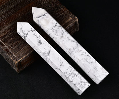 AMOYSTONE Large Healing Crystal Obelisk Tower White Howlite Point Wand Crystal Decor Reiki Gifts for Bignners 2.2-2.6 LBS