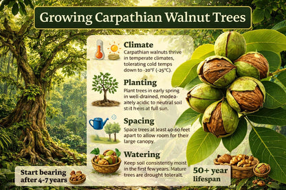 Carpathian Walnut Tree Live Plants (Juglans regia) – Cold Hardy, High-Yield English Walnut Nut Tree – Fast Growing, Premium Hardwood Producer – Ideal for Homesteads & Orchards (5 Trees)