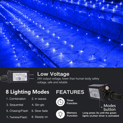 iBaycon 4ft x 6ft Christmas Net Mesh lights, 8 Modes Timer Connectable Waterproof Christmas Lights for Trees, Bushes, Wedding, Garden, Outdoor Decorations (Blue, 1PACK)