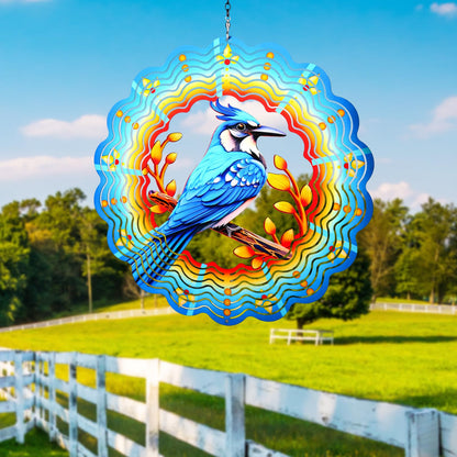 Metal Wind Spinners Hanging,12 Inch 3D Stainless Steel Blue Bird Wind Spinner Gifts for Women Mom Grandma Blue Jay Garden Decor Wind Sculpture Decoration for Yard Art, Outdoor, Porch, Backyard, Patio