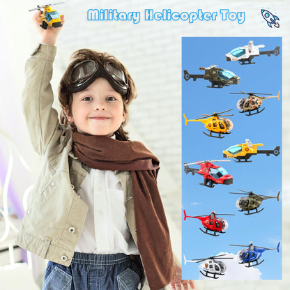16 Pack Diecast Helicopters Toy Small Helicopters Model Police Fire Engineering Military Helicopters for Kids Birthday Children's Day Party Gifts Classroom Rewards