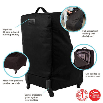 J.L. Childress Spinner Wheelie Padded Car Seat Bag- Travel Bag for Airplane, Fits Most Baby & Infant Car Seats, Boosters, & Carriers, Airport Accessories for Gate Check or Baggage Check- Deluxe, Black