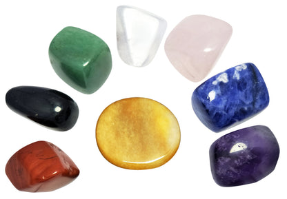 7 Chakra Stones in Oranic Shape & 1 Worry Stone in Oval Shape, Tumbled Chakra Healing Crystal & Polished Rocks for Meditation, Reiki, Chakra Balancing, Protection, and Crystal Décor