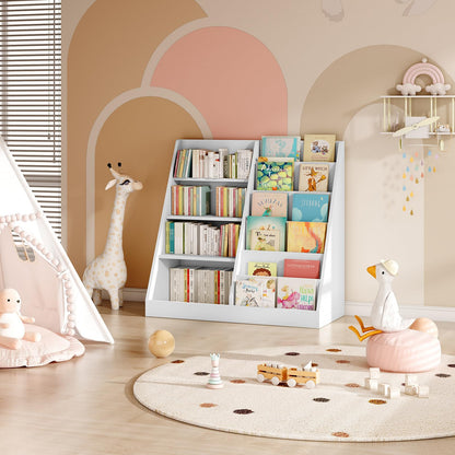 Tatub 6 Tier Kids Wooden Bookshelf and Toy Storage, Children Toy Organizer with Book Shelves, Toddler BookRack Baby Bookcase for Nursery, Playroom and Classroom, White