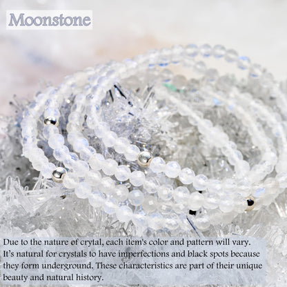 Farfume Moonstone - Protection - Beaded Bracelets for Women,Handmade Natural Stone 4mm Beads 925 Sterling Silver Stretch Bracelets, Chakra Crystal Gemstone Jewelry Gifts for Mom