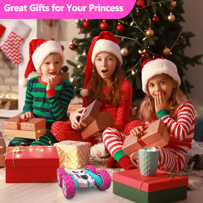 Hamdol Pink Remote Control Car for Girls, 360° Flipping Stunt Car with LED Headlights, Rechargeable 4WD Electric Toy Vehicle, Princess Gift for 6 7 8 9 10 11 Year Old Girls, Birthday & Christmas Toy