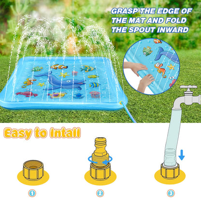 Growsland Splash Pad for Toddlers, Outdoor Sprinkler for Kids, 67" Summer Water Toys Inflatable Wading Baby Pool Fun Gifts for 3 4 5 6 7 8 9 Years Old Boy Girl Backyard Garden Lawn Outdoor Games