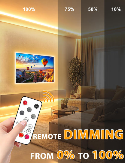 Lamomo COB LED Strip Lights Pro, 16.4Ft Warm White Dimmable Self-Adhesive Led Rope Light with Remote, Flexible Cuttable Waterproof 3000K Silicone Neon Tape Lights for Bedroom, Indoor, Outdoor,Cabinet