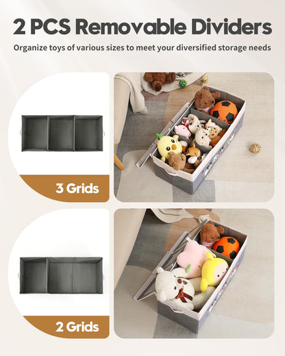 Garlloupath Dustproof Dog Toy Box With Transparent Lid, 3 Grids Dog Toy Bin, Extra Large Storage Holder Container, Foldable Chest
