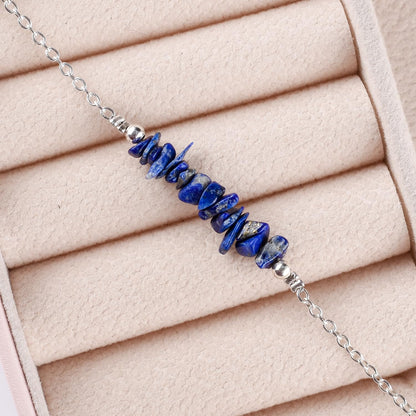 Yanara Lapis Lazuli Anklets Nuggets Ankle Bracelets for Women Natural Birthstone Silver Plated Jewelry in 9” +1.5” inch Chakra Crystals Valentines Day Gifts For Her