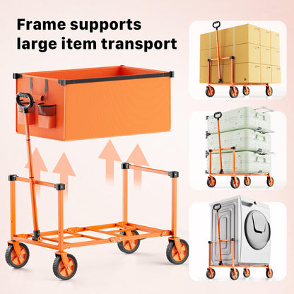 Hombetta Collapsible Wagon Cart with Wheels, 150L Lightweight Foldable Utility Cart, Portable Rolling Wagon for Garden, Shopping, Sports, Camping, Transport, Orange