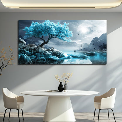 KELIYUAN Large Wall Art For Living Room Canvas Wall Decor Bedroom Blue Tree Landscape Wall Paintings Black And White Pictures Office Mural Framed Prints Artwork Modern Home Decorations 30x60in