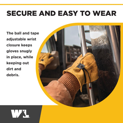 Wells Lamont Leather Work Gloves for Men – Heavy Duty, Cowhide, Abrasion & Puncture Resistant – Adjustable Wrist, Gunn Cut Design, Ideal for Ranching, Farming, Construction - Saddletan - S