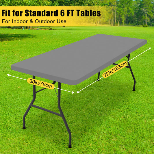 Smiry Rectangle Tablecloth, Elastic Fitted Flannel Backed Vinyl Tablecloths for 6ft Folding Tables, Waterproof Wipeable Table Covers for Indoor, Outdoor, Picnic and Camping (Grey, 30"x72")
