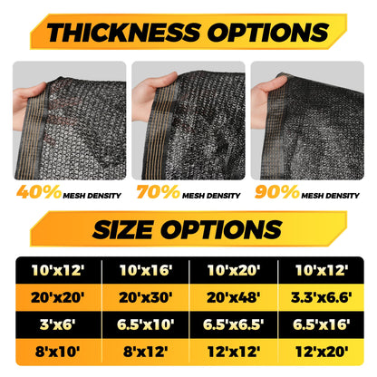 JOJOLEE 70% Sun Shade Cloth, 10x20FT Shade Net Mesh Tarp with Grommets, Black Sunblock Cover for Outdoor Patio Plants, Pergola, Greenhouse, Chicken Coop, Backyard, Balcony