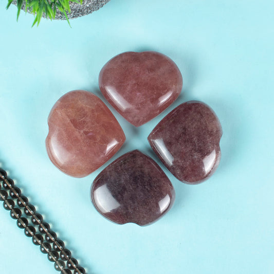 Crocon 50mm Strawberry Quartz Heart stone Big Heart Shape Puff Stones Set 450+ Carats Pocket Crystal Healing Tumble Collection Palm Worry Stone Good Luck Charm Meditation Gift Craft Home Decor