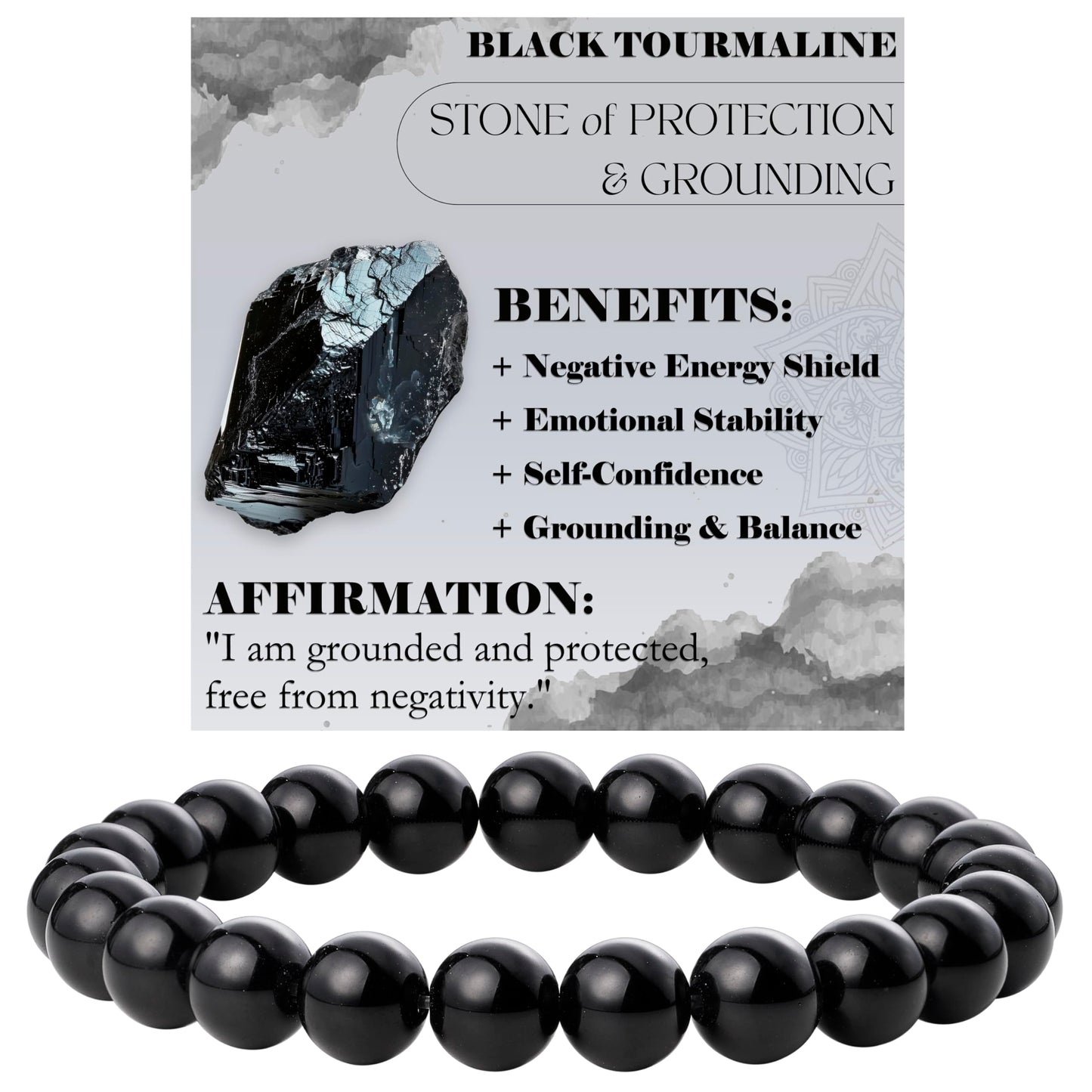 Black Tourmaline - Protection and Grounding - 8mm Beaded Bracelets for Women Handmade Semi Precious Natural Stone Stretch Elastic Jewelry Yoga Protection Gifts