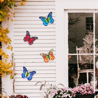 Metal Butterfly Outdoor Wall Decor- 6.5'' Double Wings Butterflies, Hanging Decorations for Fence Garden Yard Patio