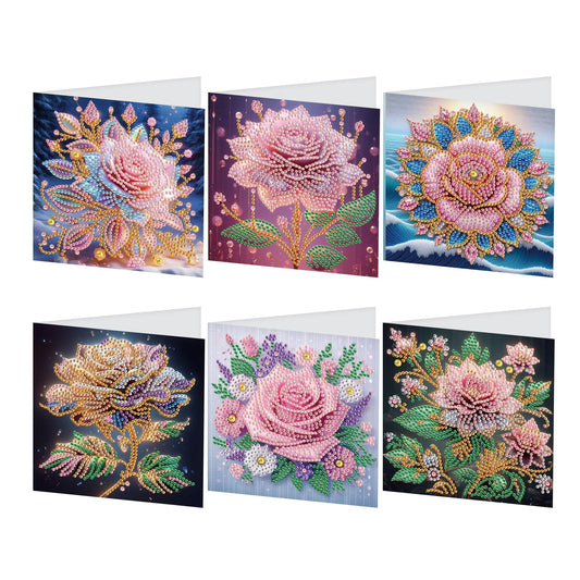 JZHYOAN 6Pcs Diamond Painting Cards Birthday Greeting Cards for Holidays Celebrations Diamond Art Card with Envelopes Crystal Arts Craft DIY Flower Gem Art Gem Painting Mosaic Kit for Adults