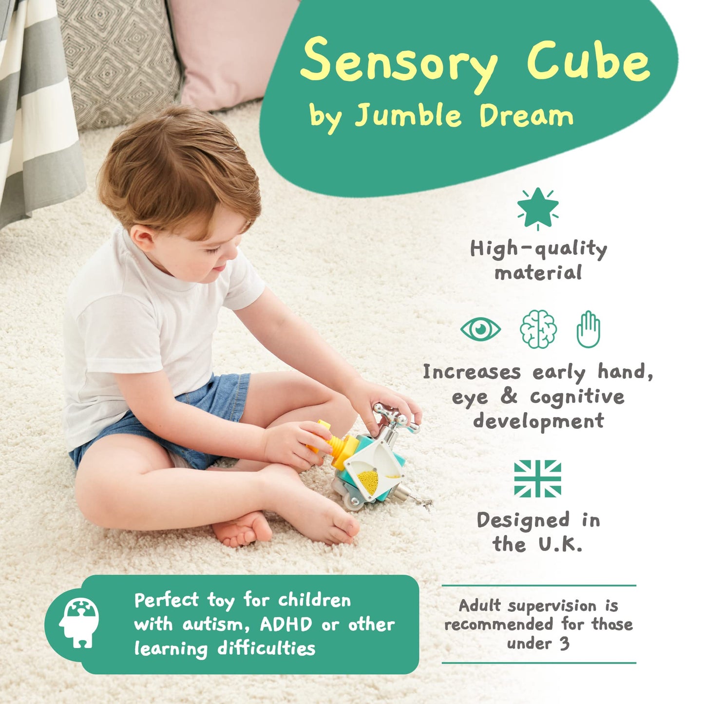 Busy Cube Sensory Toys for Toddlers is a Handmade Montessori Fidget Cube - Wooden Busy Board Baby Activity Cube Travel Toy for Children with Autism Toys & ADHD 1 2 3