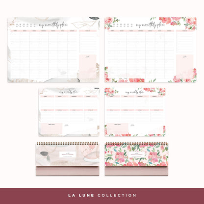 Belle Fleur Non-Dated Spiral Weekly Desk Calendar Planner, 60 Week Inspirational to Do List Pad Desktop Stand, 3.75" x 10.5", La Lune Collection by Bright Day