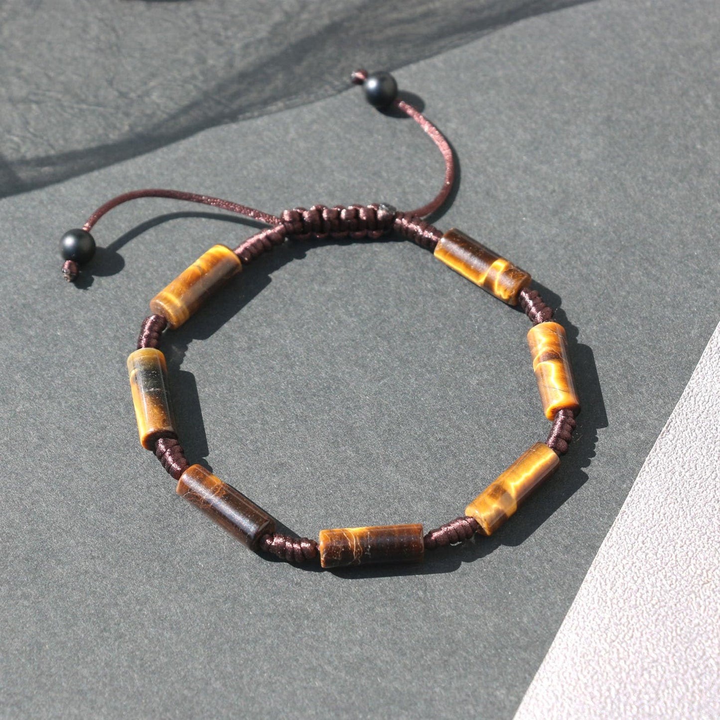 Onesmek Protection Tigers Eye Crystal Bracelet for Men - Healing Crystal Tiger Eye Gemstone Bead Mens Bracelet 6mm, Premium Cylindrical Stone Beads Bracelets Crystals Jewelry Birthday Gifts for Him