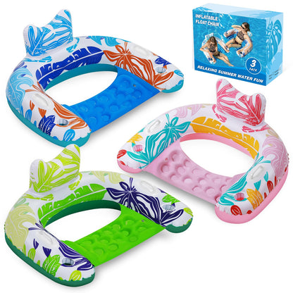 BSIEZC Pool Floats Adult, 3Pack Inflatable Pool Floats Chair, U-Shaped Pool Float Lounger with Comfortable Headrest, Cup Holders Sturdy Handles, Portable Pool Floaties for Adults Kids Beach Pool Lake