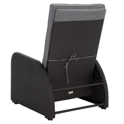 SAFAVIEH Outdoor Patio Furniture Collection – Millman Black & Grey Weather-Resistant Recliner Chair, Adjustable Backrest & Cushioned Seat (PAT6906A)