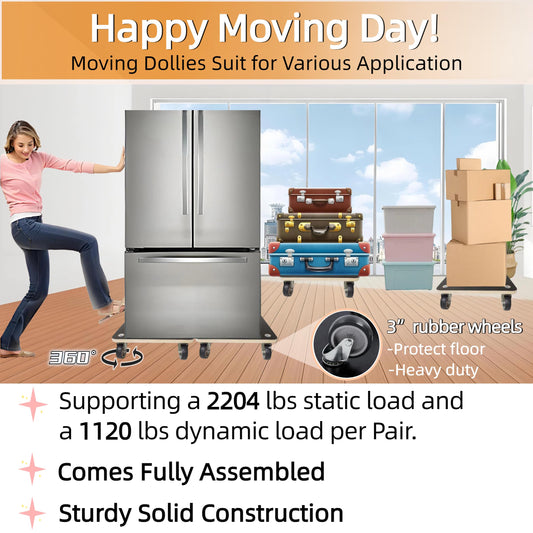 HBFBDRCT Hardwood Furniture Moving Wooden Dolly with 4 Rubber Silent Wheels,15 Inch Securely Holds 2204 Lbs Heavy Duty Rolling Mover for Piano Couch Fridge Washing Machine Big Plant, 2 Packs