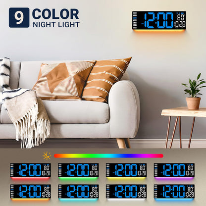 ANSOPER 16.5" Large Digital Wall Clock with Remote Control, Auto-Dimming LED Display with Date Temp, Big Number Wall Mount Decor Clock for Seniors, Classroom, Dorm, Home, Office, Gym Blue