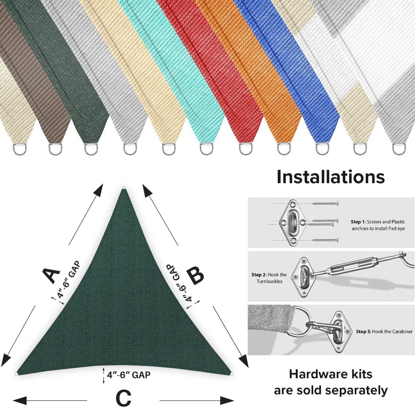 INFRANGE Sun Shade Sail Triangle 16' x 16' x 16' UV Block Sunshade Canopy Fabric for Oudoor Patio Pergola Garden Backyard Pool, Green