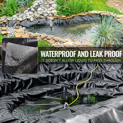 ALDMIO 10x15 ft Pond Liner, HDPE Thickness Fish Pond Liners for Outdoor Ponds, Ponds Liner for Waterfall, Fish or Koi, Streams Fountains