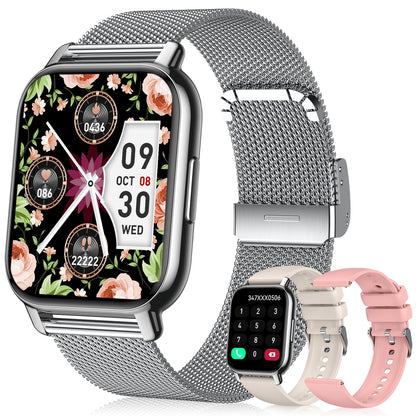 Smart Watch for Women(3 Bands), Smartwatch Fitness Tracker with Bluetooth Calls & AI Voice Control, 1.85’’ HD Screen, Heart Rate/SpO2 Monitor, Sleep Tracker, Compatible with Android iOS (Silver)