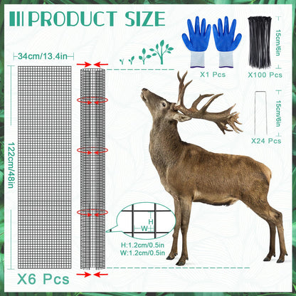 UJG 6PCS 48'' Metal Tree Protectors from Deer, Mesh Tree Bark Protector Guard from Deer, Tree Cages for Deer, Tree Trunk Protector to Protect Bark from Deer Mowers with Zip Ties & Metal Stakes