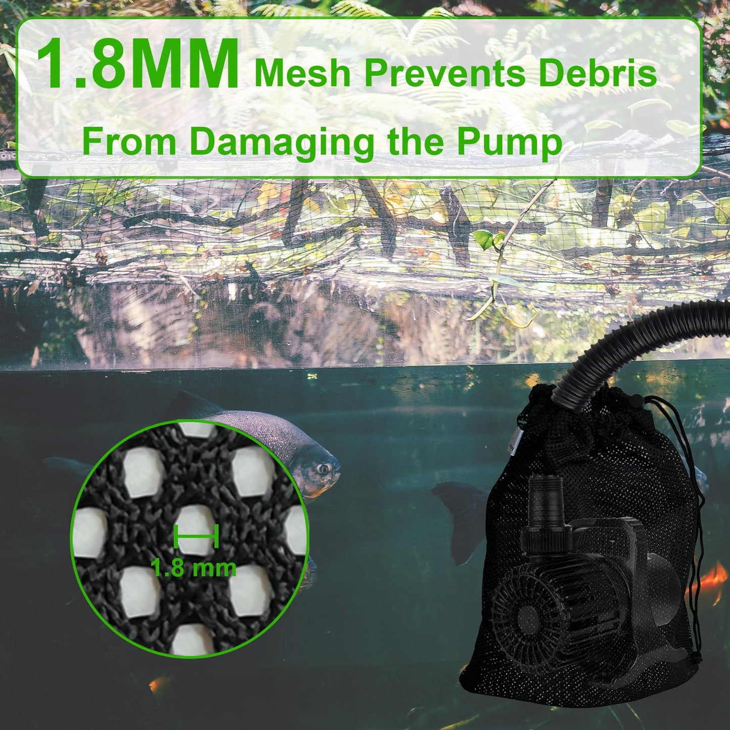 Large Pond Pump Filter Bags 2 Pcs 24" x 26", Drawstring Submersible Water Pump Barrier Bag, Black Mesh Media Bags, Pond Pump Covers for Aquarium, Swimming Pool, Outdoor Fountain.