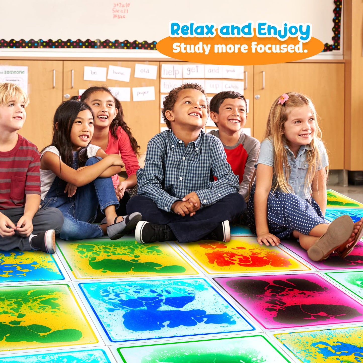 Sensory Floor Tiles for Kids Toddlers: 6 Pack Liquid Play Mats, 12"x12" Squares Autism Sensory Puzzle Pad, Lava Tiles Games Dance Step Pads, Preschool Classroom Montessori Gross Motor Daycare Toys