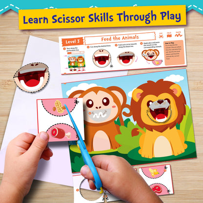 Funcils Toddler Scissor Skills - Art Supplies & Crafts Kit for Kids, Safety Scissors, Fine Motor Toys, Montessori Gifts for Boys & Girls Ages 3, 4, 5, 6, 7 Year Old, Preschool Learning Activity Books