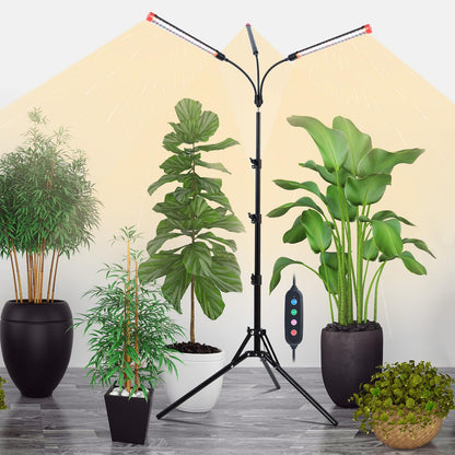 Orchbloom 3Head Grow Light with Stand, 5-Mode Timer 4/8/12/16/20H, 27 Watt Power Home Plug LED Grow Lights for Indoor Plants for Tall Houseplants, Bonsai Tree, Seed Starting, 24"-64" Adjustable Height