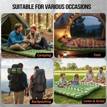 Double Sleeping Pad for Camping- 2 Person Camping Mattress with Pillow, Inflates in 60 Seconds Sleeping Pad with Pump-Electric/Foot Portable Air Pad for Backpacking, Hiking, Tent, Car Travel, Beach