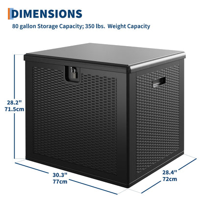 GarveeLife 80 Gallon Outdoor Storage Box, Large Resin Deck Box with Hydraulic Air Rod, Weatherproof & Lockable Outdoor Storage Bin for Patio Cushions, Garden Tools, Pool Supplies, Porch, Black